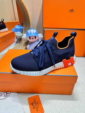 DEPART SLIP-ON SNEAKER IN NAVY BLUE KNIT AND CALFSKIN