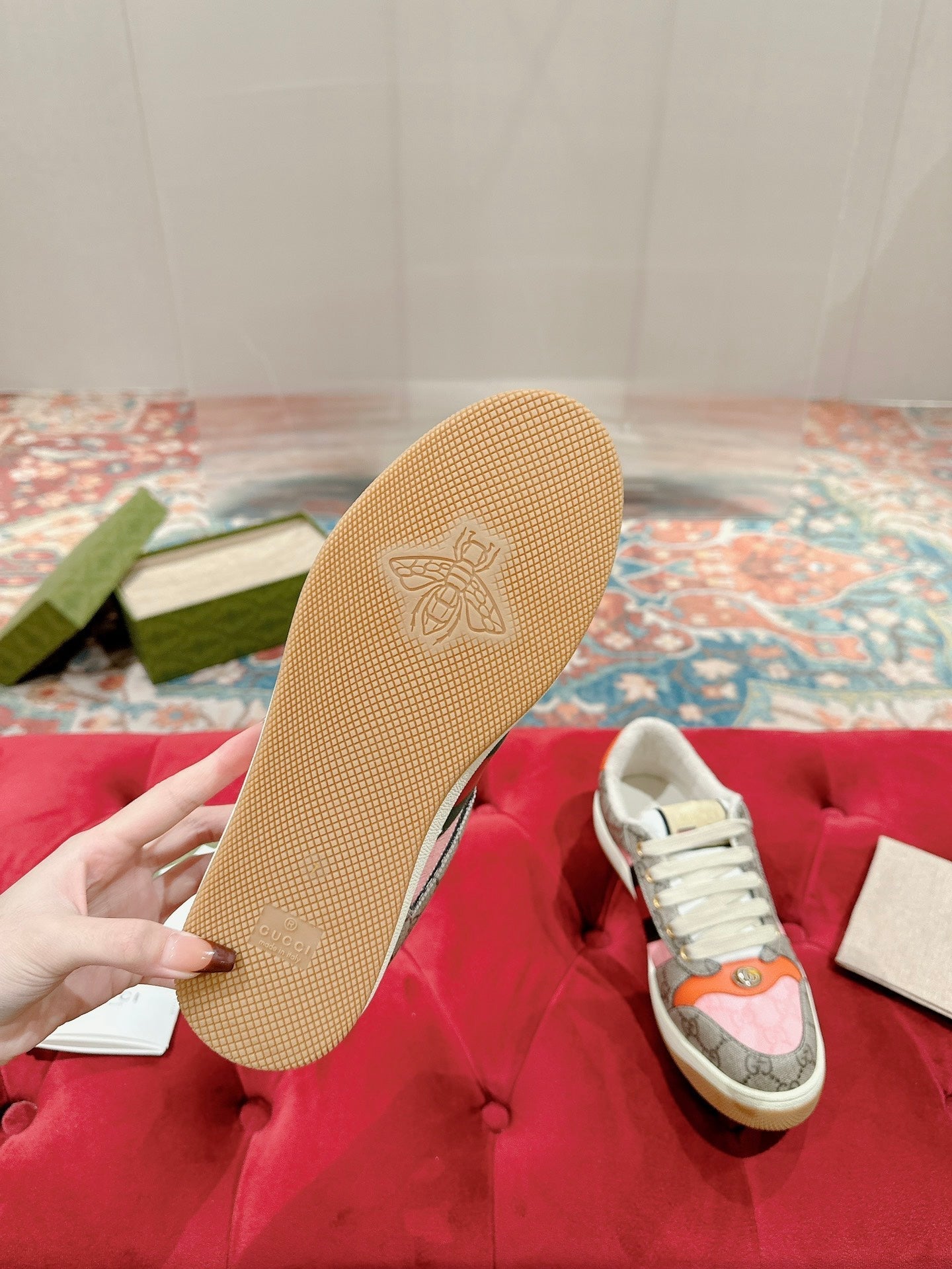 GUCCI 26S SCREENER SNEAKER IN BEIGE MIX LIGHT PINK CANVAS