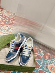 GUCCI 26S SCREENER SNEAKER IN GREY AND BLUE LEATHER