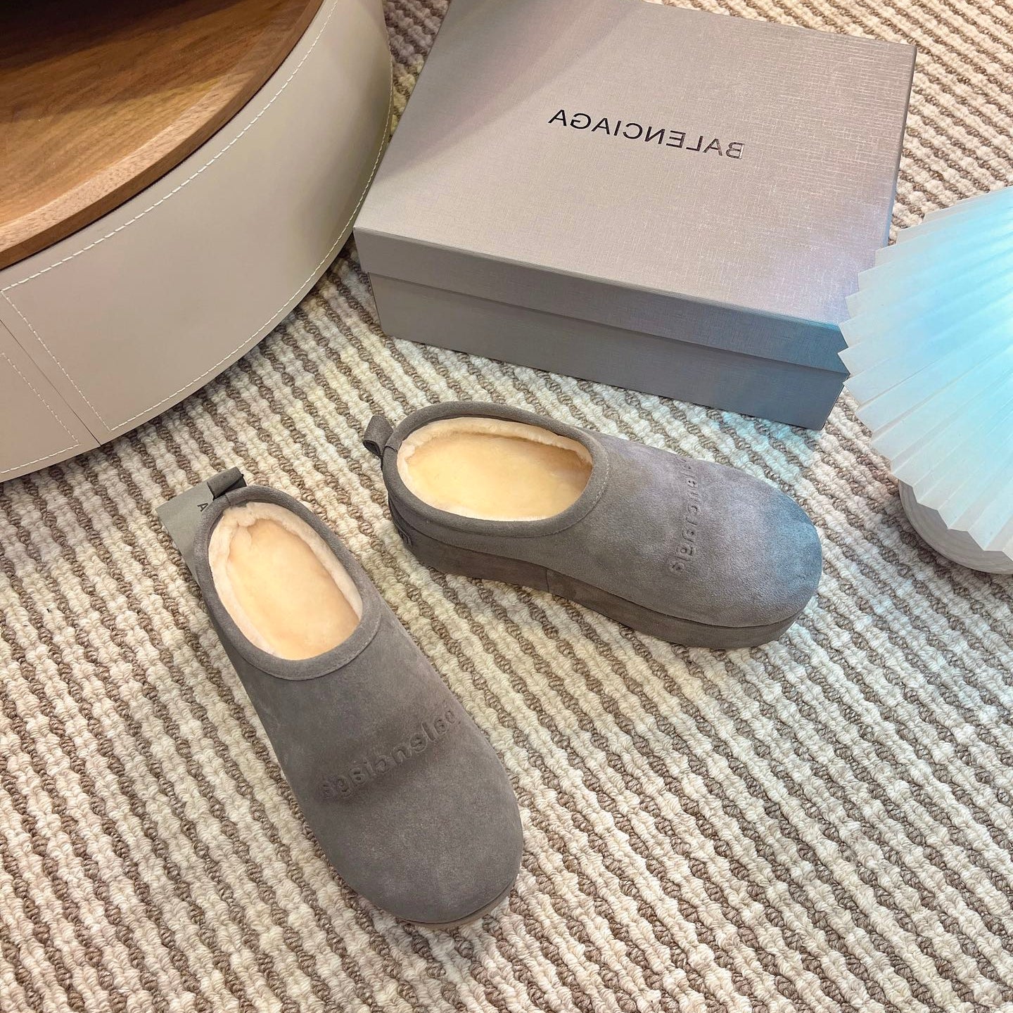 BALENCIAGA 25S AURALEE SLIP-ON 50 MM IN GREY SUEDE