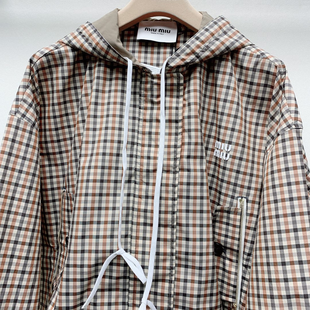 MIUMIU PLAID HOODED JACKET 228063