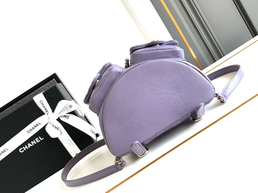 CHANEL 25S BACKPACK 17.5 CM IN PURPLE LAMBSKIN