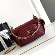 CHANEL 25S CAMERA BAG 23 IN DARK RED LAMBSKIN WITH GOLD HARDWARE