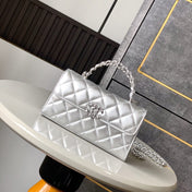 CHANEL 25S KELLY BAG 18 IN SILVER METALLIC LAMBSKIN WITH SILVER HARDWARE STYLE 3