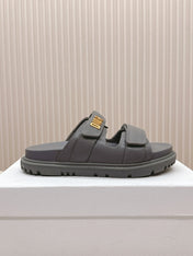 DIOR CLASSIC DOUBLE-STRAP SLIDES 25S IN ASH GRAY CALFSKIN