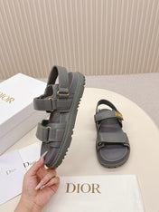 DIOR BACK-STRAP SANDALS 25S IN ASH GRAY CALFSKIN WITH GOLD HARDWARE