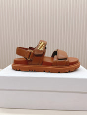 DIOR BACK-STRAP SANDALS 25S IN BRICK BROWN CALFSKIN WITH SILVER HARDWARE