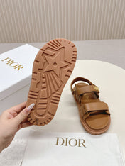 DIOR BACK-STRAP SANDALS 25S IN BROWN CALFSKIN WITH GOLD HARDWARE