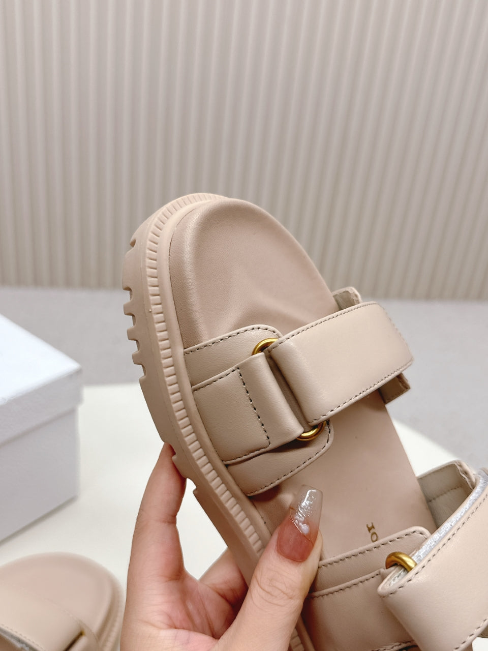 DIOR BACK-STRAP SANDALS 25S IN BEIGE CALFSKIN WITH GOLD HARDWARE
