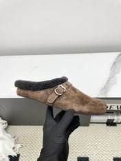 ALAIA 26S MULE IN DARK BROWN SUEDE AND WOOL