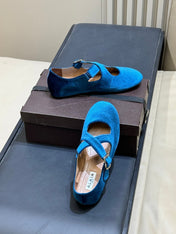 ALAIA 26S MARY JANE BALLET FLATS IN DARK BLUE VELVET