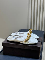 ALAIA 26S KNIT BALLET FLATS IN CREAM WHITE LAMBSKIN WITH GOLD HARDWARE
