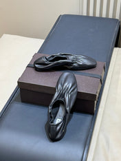 ALAIA 26S KNIT BALLET FLATS IN BLACK LAMBSKIN
