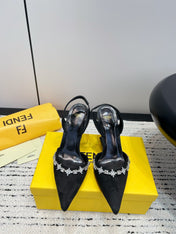 FENDI CRYSTAL HIGH-HEELED SLINGBACK 7 CM IN BLACK  SUEDE