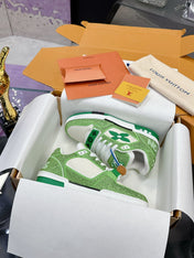 LV 26S TRAINER SNEAKERS IN LIME GREEN WHITE CALFSKIN WITH RHINESTONE