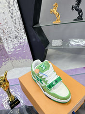 LV 26S TRAINER SNEAKERS IN LIME GREEN WHITE CALFSKIN WITH RHINESTONE