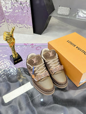 LV 26S TRAINER SNEAKERS IN BEIGE BROWN CALFSKIN WITH RHINESTONE