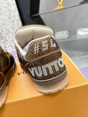 LV 26S TRAINER SNEAKERS IN BEIGE BROWN CALFSKIN WITH RHINESTONE