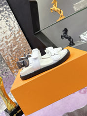 LV 26S SPORT SANDALS IN WHITE AND DARK BROWN CALFSKIN