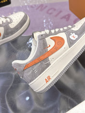 LV 26S DUNK LOW SNEAKERS IN WHITE GREY ORANGE MONOGRAM SWOOSH CALFSKIN