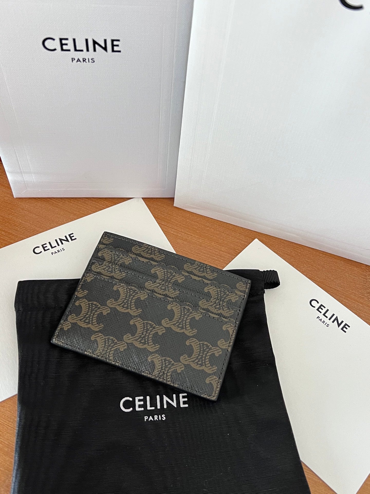 CELINE 25S CARD HOLDER WITH TRIOMPHE LOGO PRINT 11 IN BROWN TRIOPMHE CALFSKIN
