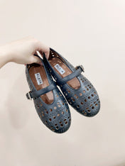 ALAIA HOLLOW BALLET FLAT IN BLACK LAMBSKIN