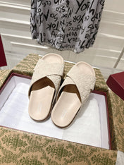 GG SLIDES IN NUDE BEIGE SUEDE WITH EMBOSSED LOGO STYLE 7