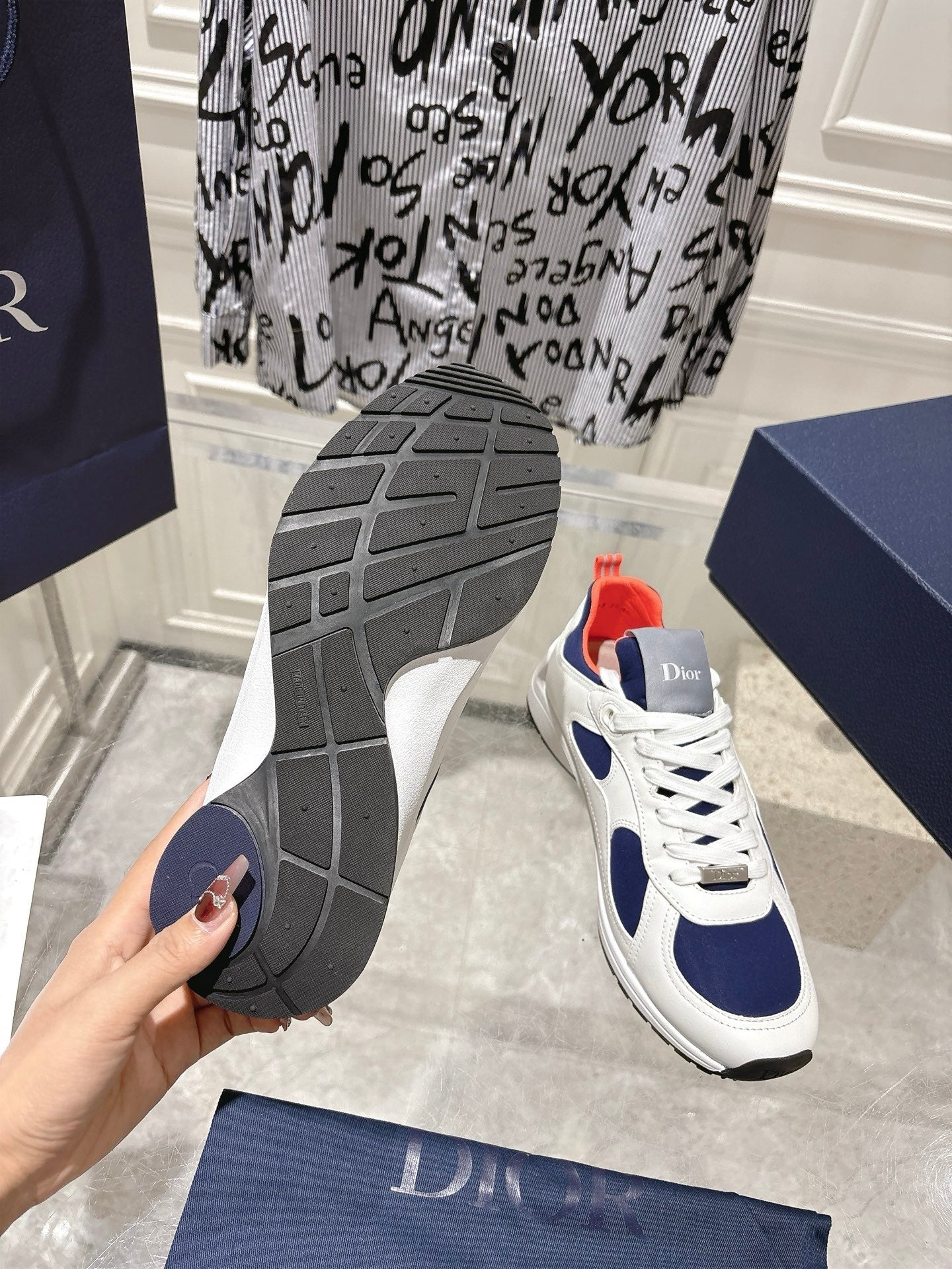DIOR 25S MILE SERIES SNEAKERS 25MM IN WHITE BLUE CALFSKIN
