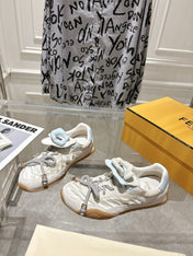 FENDI 26S SNEAKERS IN CREAM WHITE FABRIC AND SUEDE