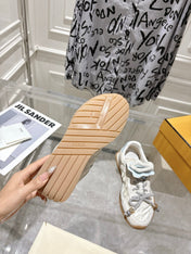 FENDI 26S SNEAKERS IN CREAM WHITE FABRIC AND SUEDE