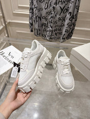 PRADA 26S GEAR SOLE SNEAKERS IN WHITE SUEDE AND MESH