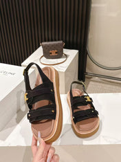 CELINE 25S TIPPI TRIOMPHE SANDAL IN BLACK CALFSKIN SUEDE