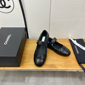 CHANEL FLAT MARY JANE SHOES 25S IN BLACK VELVET