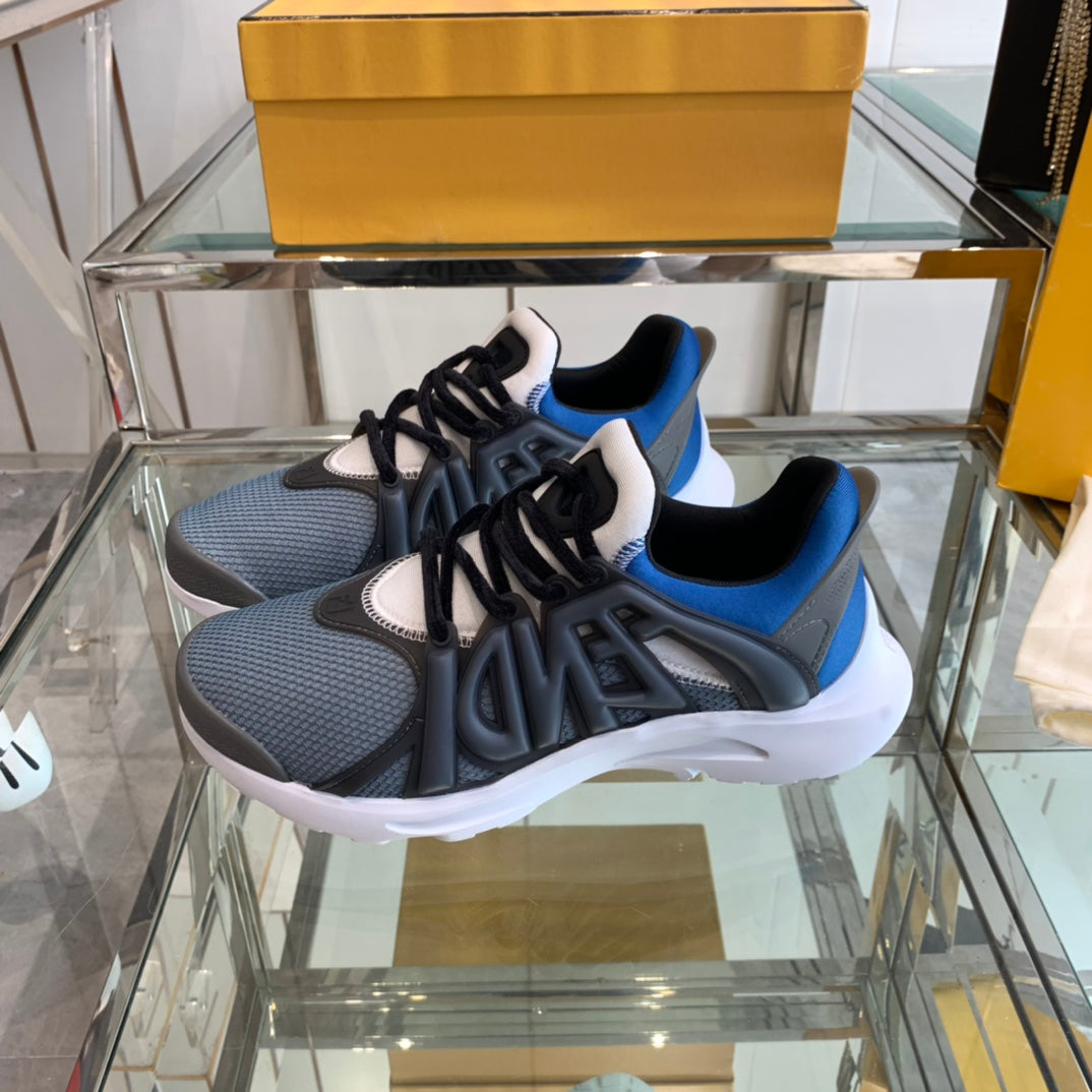 FENDI TAG SNEAKER IN BLACK MIX BLUE MESH AND RUBBER
