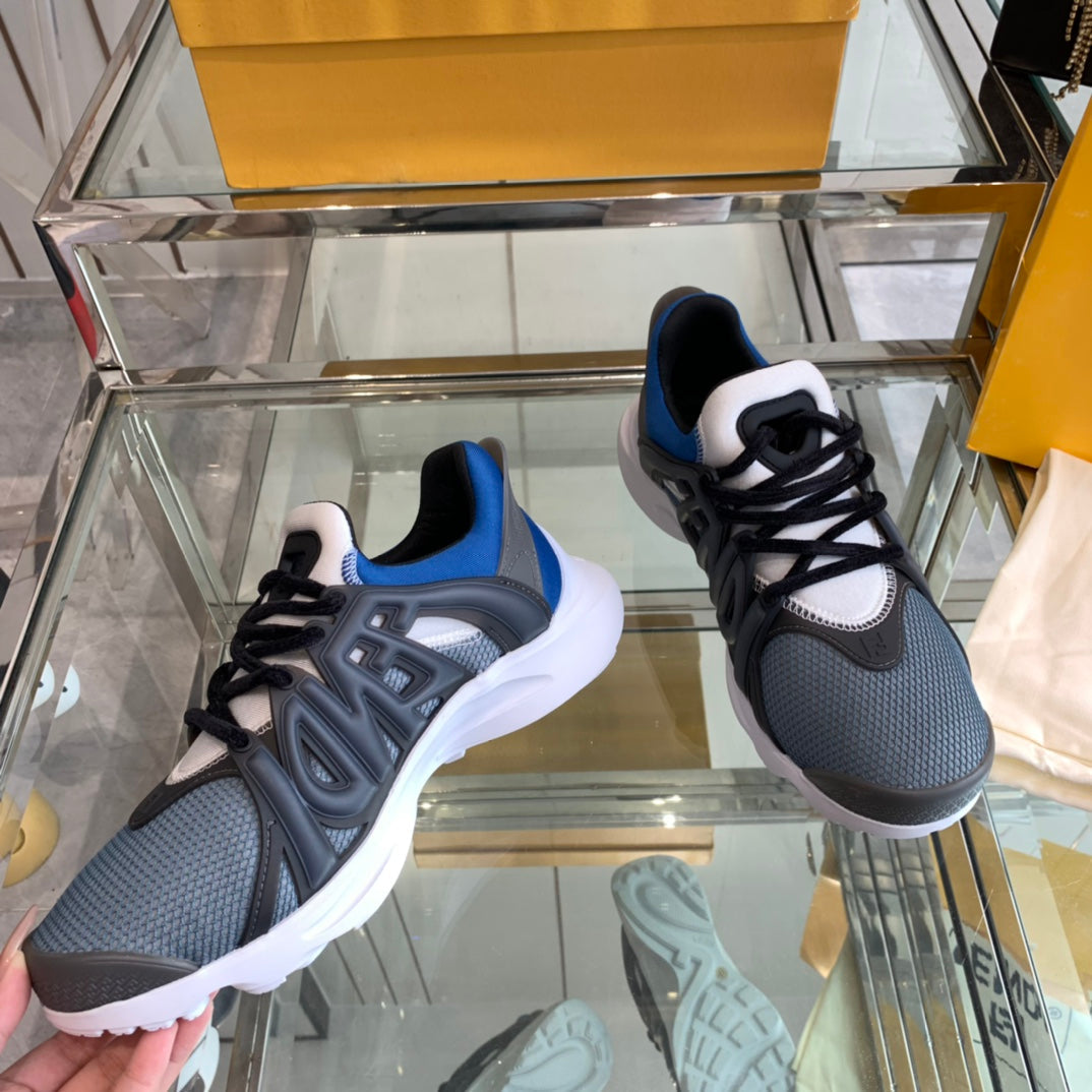 FENDI TAG SNEAKER IN BLACK MIX BLUE MESH AND RUBBER