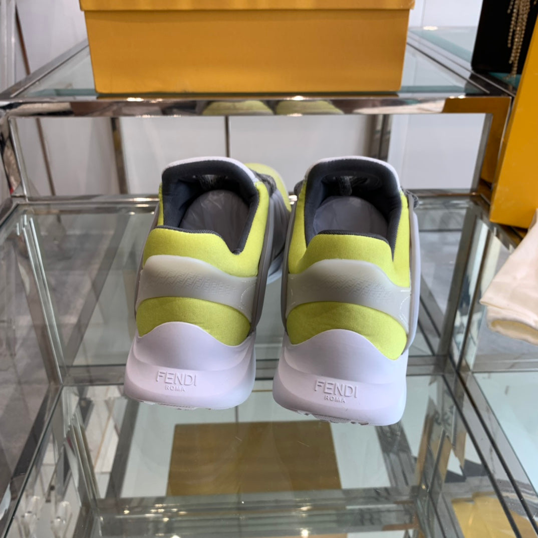 FENDI TAG SNEAKER IN NEON YELLOW MIX GREY MESH AND RUBBER