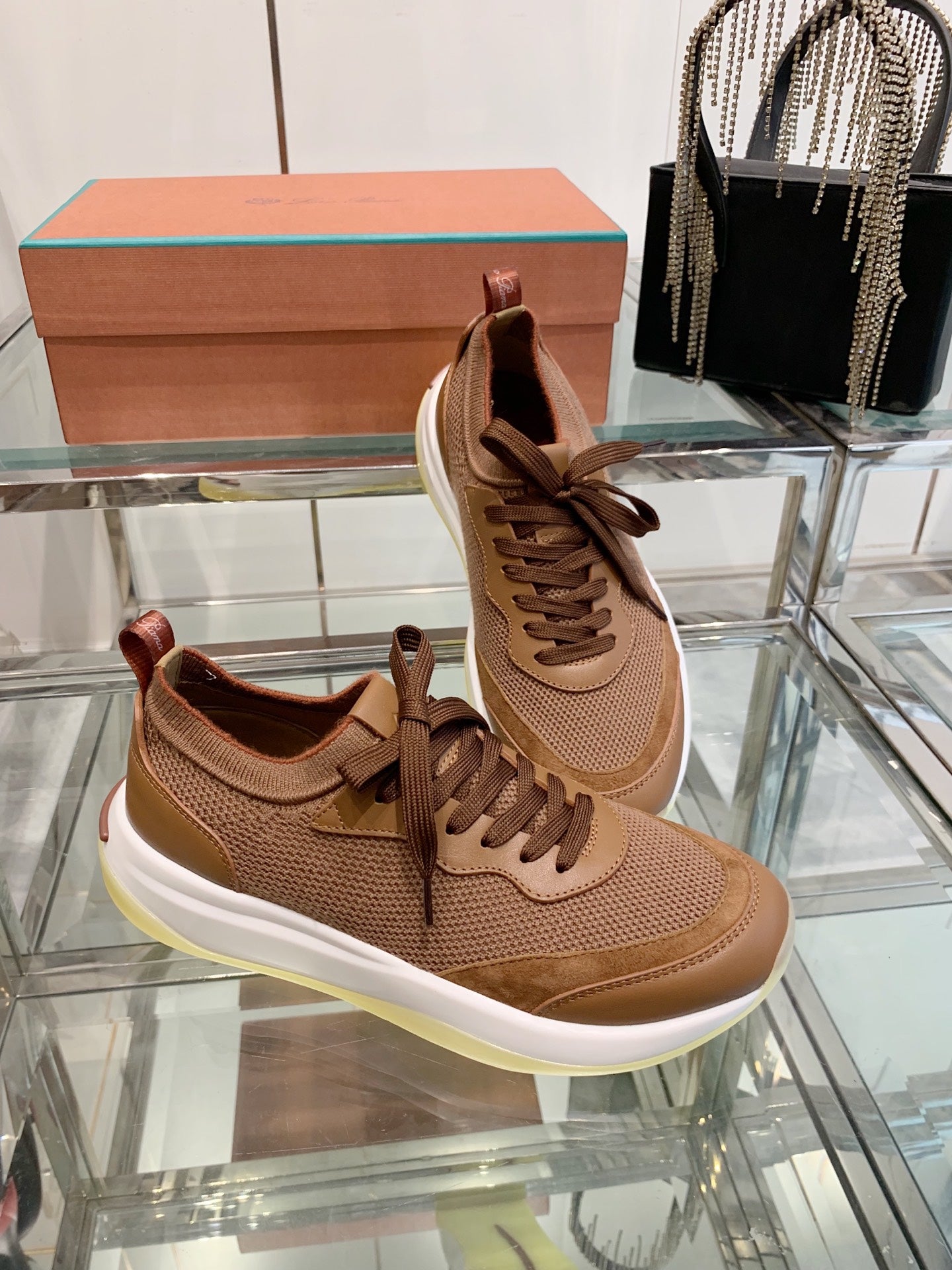 SNEAKER IN BURNT ORANGE CANVAS MIX SUEDE WITH LAMBSKIN