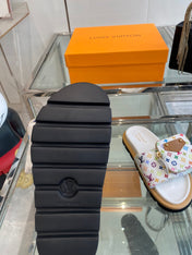 LV x TAKASHI MURAKAMI SLIDES IN MULTICOLOR FABRIC WITH ZIP POCKET STRAP