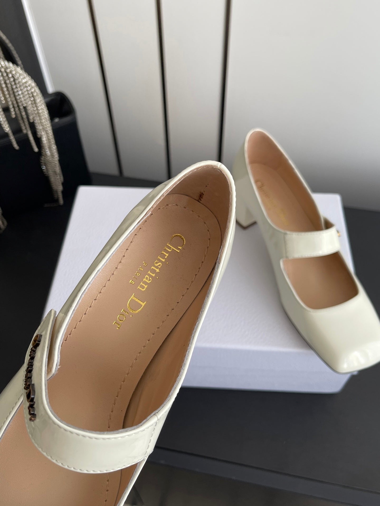 DIOR 26S MARY JANE 45 MM IN CREAM WHITE GLOSSY CALFSKIN