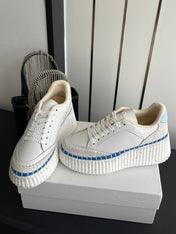 CHLOE 26S LACE-UP SNEAKERS IN WHITE MIX BLUE CALFSKIN
