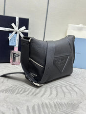 PRADA 25S SHOULDER STRAP BAG 26 IN BLACK CALFSKIN SILVER HARDWARE