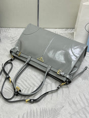 PRADA 25S BONNIE LARGE HANDBAG 38 IN GRAY GLOSSY CALFSKIN GOLD HARDWARE