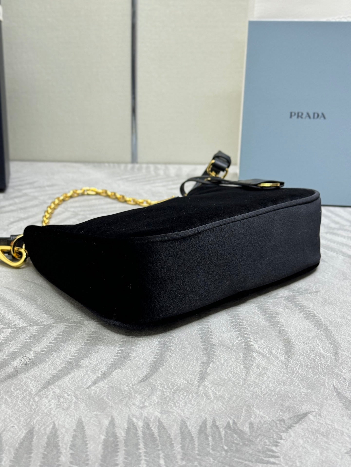PRADA 25S MINI HOBO BAG 23 IN BLACK VELVET GOLD HARDWRE