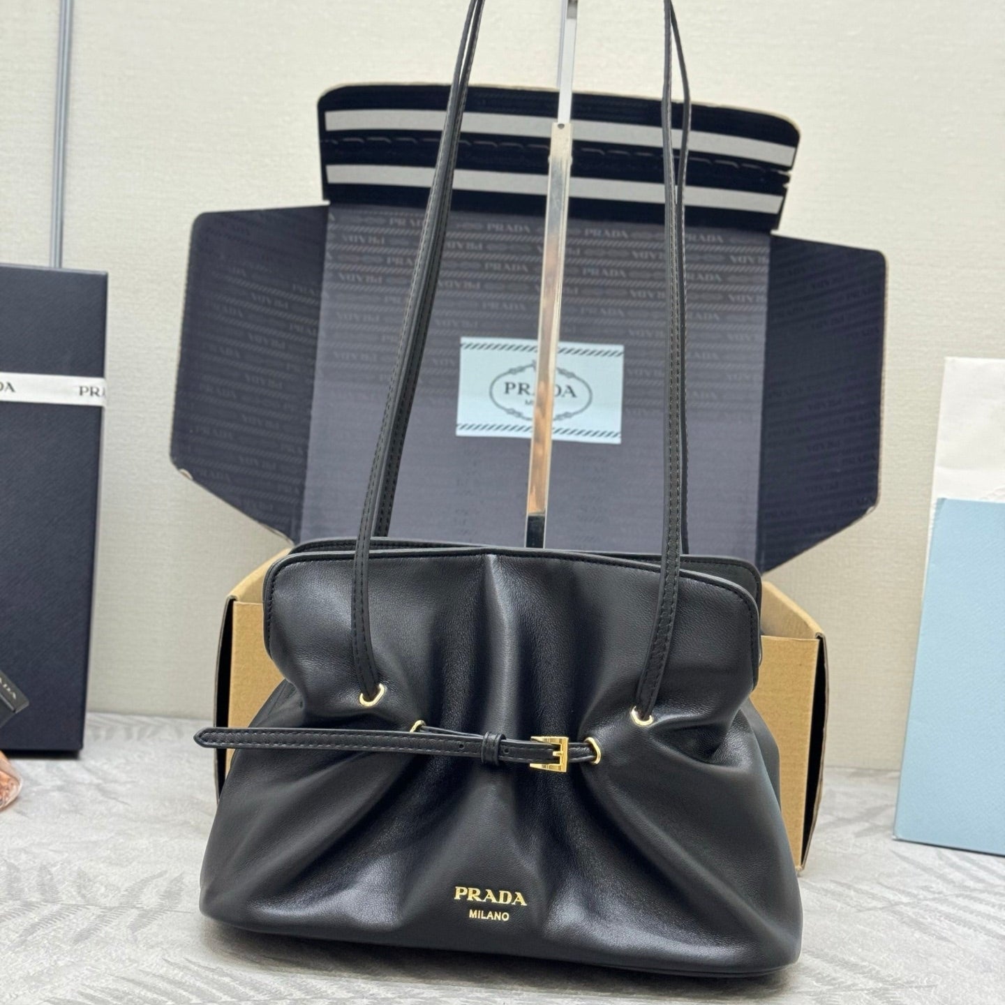 PRADA 25S DADA SMALL BAG 25 IN BLACK CALFSKIN GOLD HARDWARE