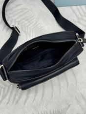 PRADA 25S SHOULDER BAG 24 IN BLACK RE-NYLON SILVER HARDWARE