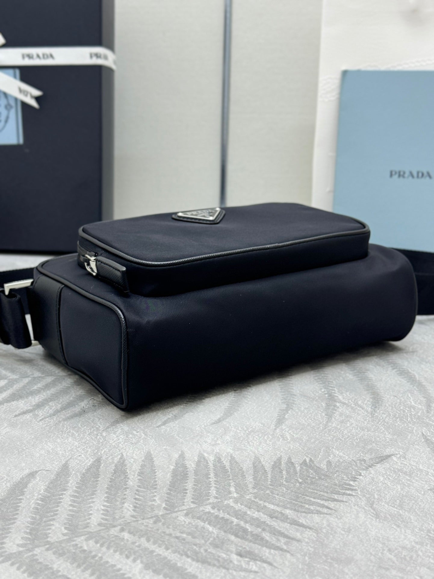 PRADA 25S SHOULDER BAG 24 IN BLACK RE-NYLON SILVER HARDWARE