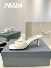PRA BRUSHED LEATHER HEELED SLIDES WHITE