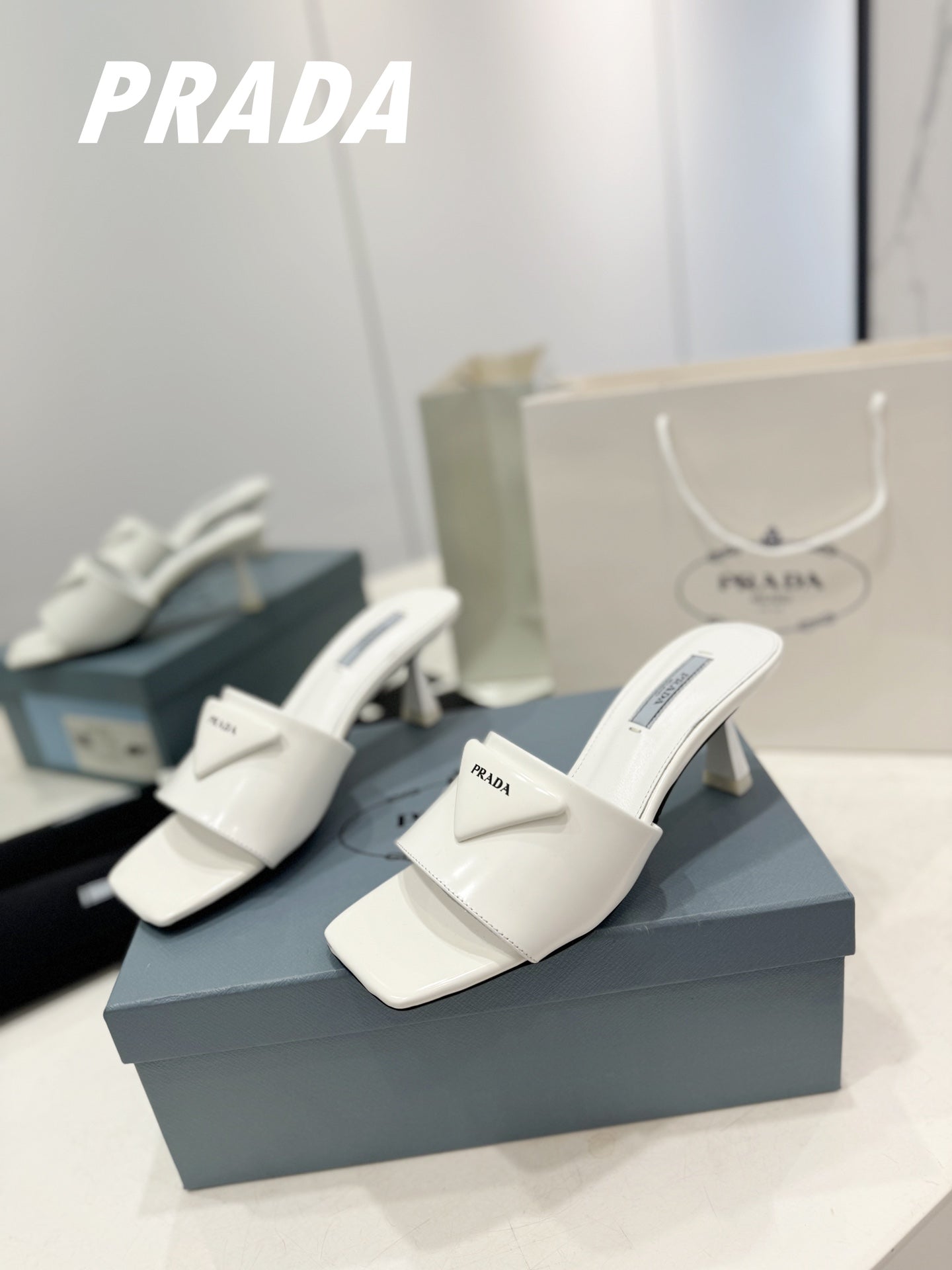 PRA BRUSHED LEATHER HEELED SLIDES WHITE