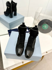 PRA RE-NYLON AND LEATHER BOOTIES BLACK