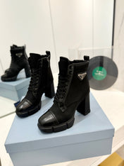 PRA RE-NYLON AND LEATHER BOOTIES BLACK